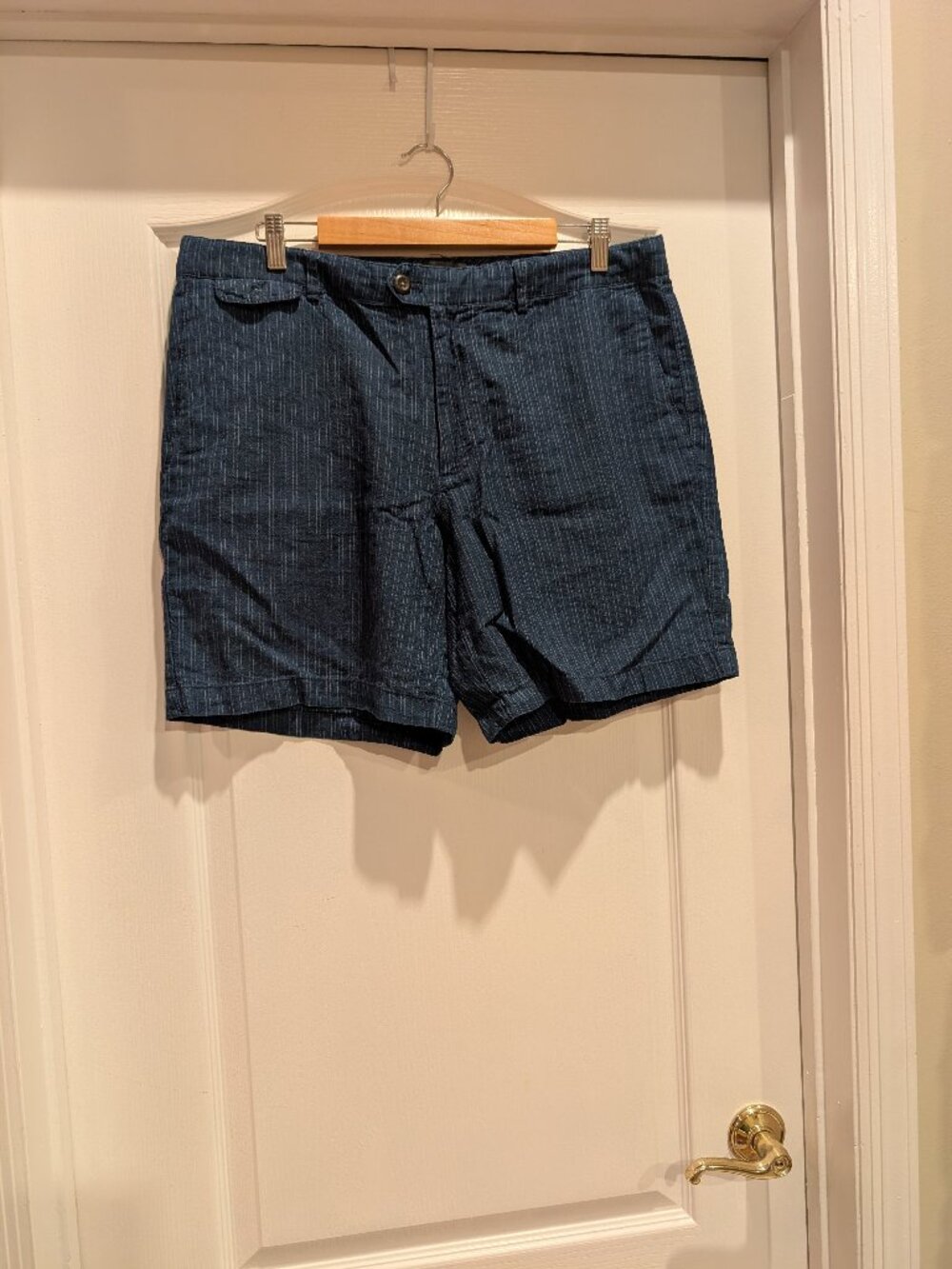 Banana Republic Linen Blend Shorts Blue, Vertical stripes 36